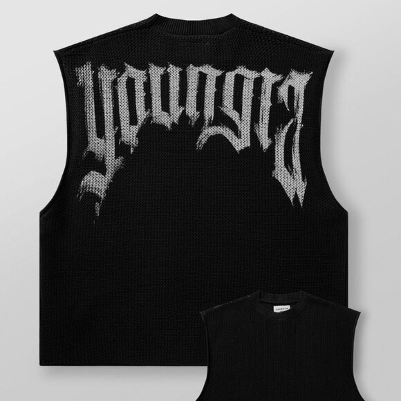 YoungLA 3012 - Drop Shoulder Knit Cut-Off (X-Large/Black) - Picture 1 of 6